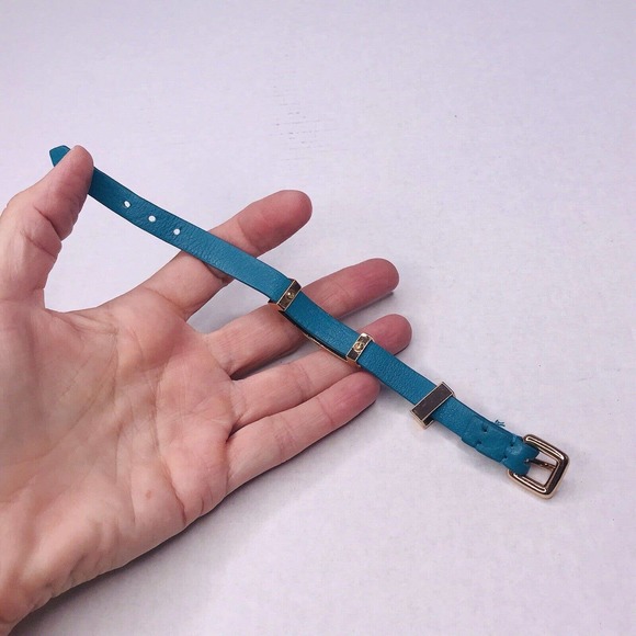 Marc by Marc Jacobs Teal Blue Leather Bracelet Gold Belt ID Tone **FLAW - Picture 3 of 8
